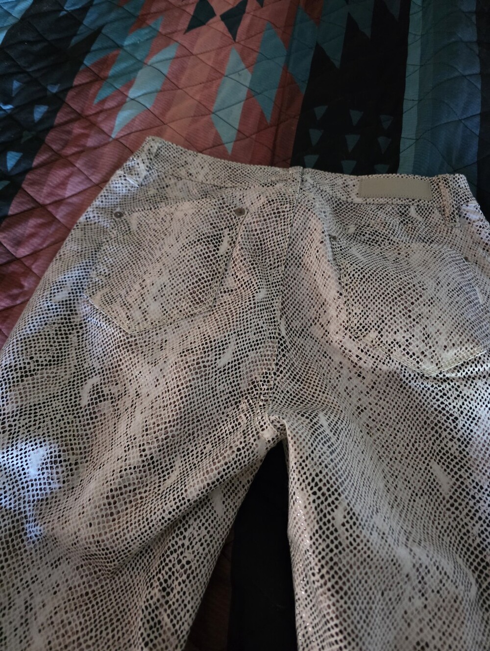 Women’s Snake Print Jeans - Cream/Brown - Picture 4 of 5